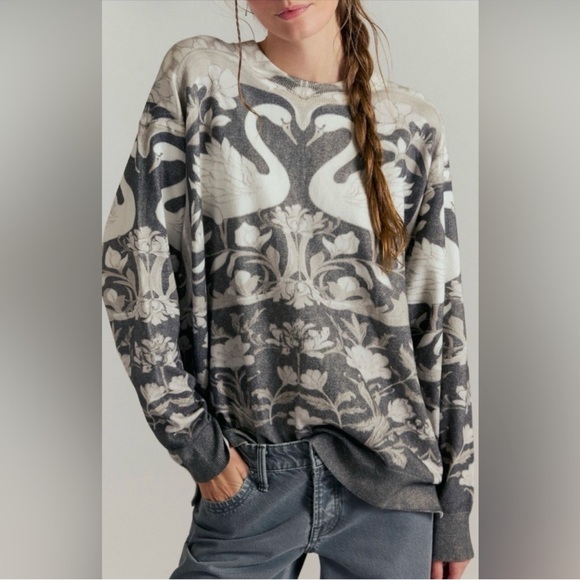 Free People Sweaters - Free People We the Free Nouvelle Patterned Pullover- Washed Black Combo-Swan